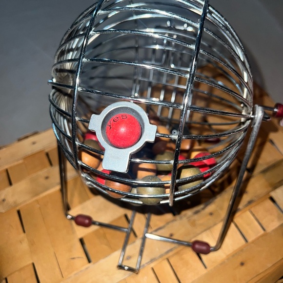 Pottery Barn Metal Bingo Cage with Wooden Handle - Picture 2 of 5